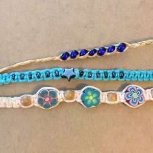3 vintage macrame star flower power bracelets